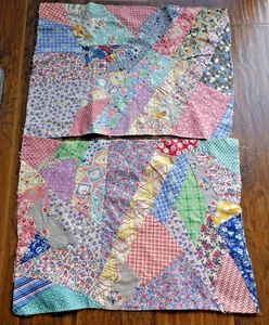 2 Vintage Feed Sack Cotton Fabric Patchwork Quilt Blocks 20" x 14" Handstitched - Picture 1 of 6