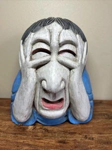 "Máscara Noh japonesa vintage de madera tallada a mano pintada multicolor de 10"" de alto" - Imagen 1 de 7