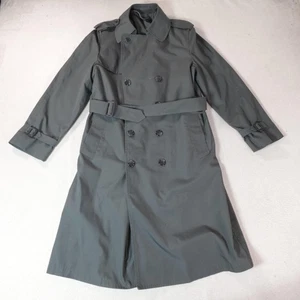 London Fog Trench Coat Mens 40 Regular Green Belted Reinact Double Breasted Rain - Picture 1 of 23