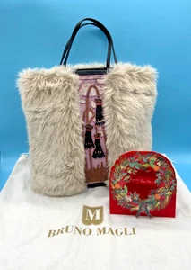 BRUNO MAGLI HANDTASCHE KUNSTFELL HELLGRAU MIT BESTICKTEM EINSATZ IDEAL WEIHNACHTEN🎁 - Bild 1 von 12