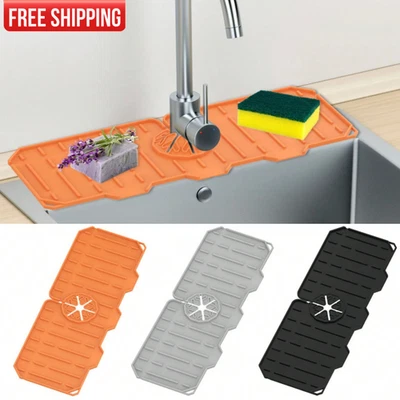 1x Silicone Faucet Splash Guard Sink Drip Water Pad Mat Drying Tray Bath Kitchen - Image 1 of 4