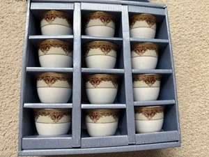 12 Piece Cawa Cup Set Fine Porcelain Windcera Elegant Gold Burgundy Design 1.75” - Picture 1 of 13