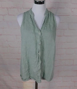 Francesca Bettini Sleeveless Sage Green Linen Button-Down Top Size M - Picture 1 of 10