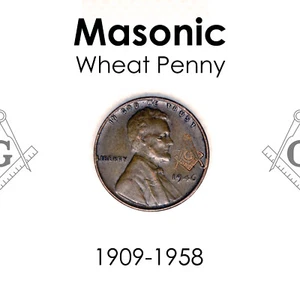 Masonic Penny Lincoln Wheat Penny w/ Mason Stamp 1909-1958 | RARE AND CIRCULATED - Picture 1 of 4