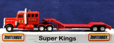 Matchbox Super-Kings K-134 PETERBILT FIRE Truck & LOW-LOADER Transport Trailer - Image 1 of 4