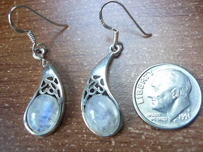 Pendientes colgantes de filigrana curvados de piedra lunar de plata de ley 925 corona sol c23a Foto 1 de 3