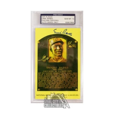 Ernie Banks Autographed HOF Plaque Postcard - PSA/DNA Gem MT 10 - Image 1 of 2