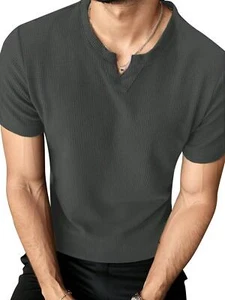 T-shirt uomo tinta unita collo dentellato manica corta nuova - Foto 1 di 14