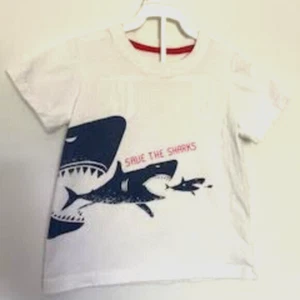 Shark Print Boys' T-Shirt – White – Size 5 – 100% Cotton - Picture 1 of 7