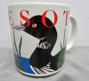 Vintage MINNESOTA Black Red Green LOON State Bird Souvenir Mug/Cup - Picture 1 of 8