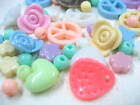 120 kis crafting jewellery Acrylic Mixed Pastel flower heart Beads Random Mix