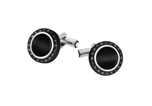 MONTBLANC MEISTERSTUCK ST. STEEL & ONYX ROTATING CUFFLINKS NEW NO BOX 104506 - Picture 1 of 2