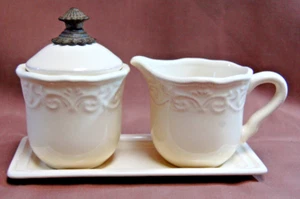 JC Penney Chris Madden Corvella Ivory Collection Sugar Bowl,Creamer,Tray   C1129 - Picture 1 of 24