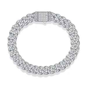 8mm D Color Moissanite Cuban Chain Bracelet for Women Men 925 Silver Pass Tester - Picture 1 of 10