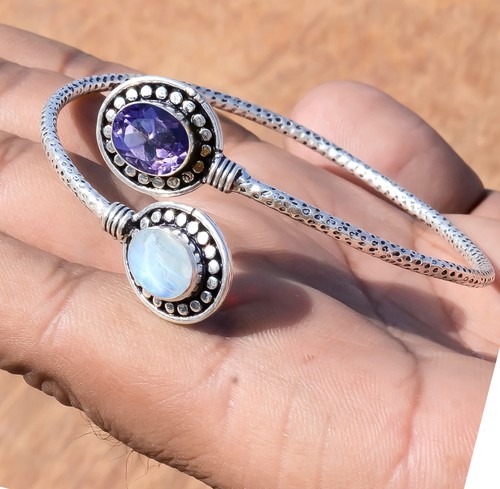 VALENTINO Bracciale in argento sterling 925 taglio ametista e pietra di luna per regalo uomo