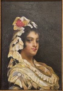 Original Oil On Board Painting - Renaissance Woman in Gold Antique Frame - Picture 1 of 7