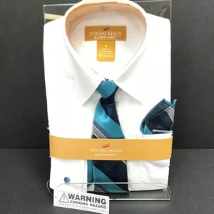 Young Kings by Steve Harvey Boys White Dress Shirt Tie & Hanky Combo Sizes 4 - 7 - Picture 1 of 2