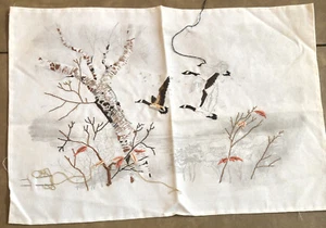 Vtg Handmade Canada Geese Winter Cross Stitch Embroidered Linen 10.5”x15” - Picture 1 of 9