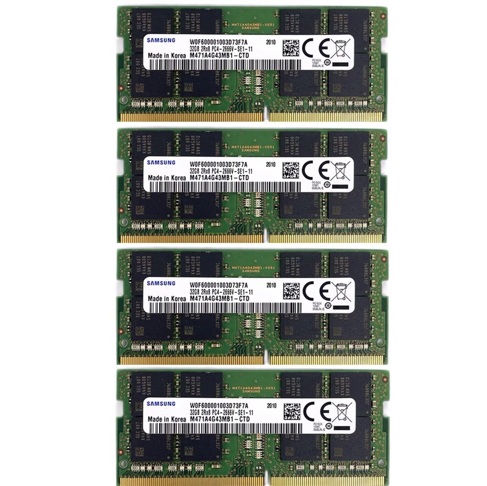 Samsung 128GB (4X32GB) DDR4 2666MHz PC4-21300 SODIMM Memory Ram M471A4G43MB1-CTD - Image 1 of 4
