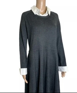 Women's Eliza J Gray Sweater L Shirt Dress White Button Cuff ( Mark On Sleeve) - Picture 1 of 6