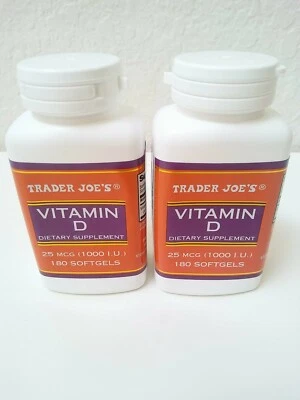 2 Pack Trader Joe's VITAMIN D Dietary Supplement 1000 IU 180 Softgels - Image 1 of 4