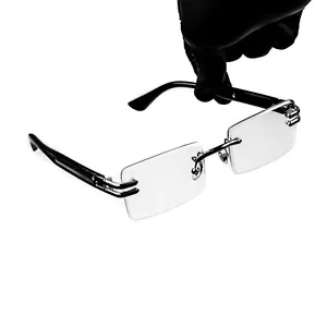 Men's Silver Frame Rimless Stylish Hip Hop Designer Square Clear Lens Glasses - Picture 1 of 5