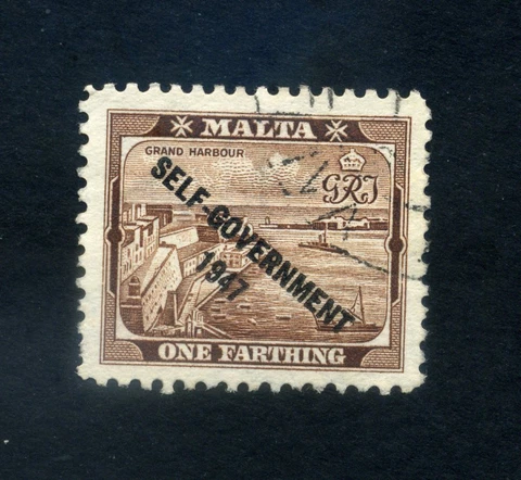 MALTA One Farthing SELF-GOVERNMENT OVERPRINT 1947 Used SG 234 1948 Brown Stamp Cover