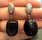 STUNNING VINTAGE ESTATE SIGNED STERLING SILVER ONYX 1 3/8" EARRINGS!!! G1128