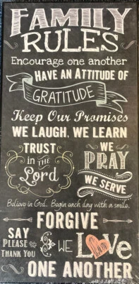 "Letrero colgante de madera primitiva inspirador 8"" x 16"" REGLAS FAMILIARES" Foto 1 de 4