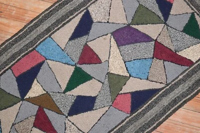 Antique American Hook Hooked Geometric Stained Glass Design Rug Size 2'2''X4'4'' - Изображение 1 из 4