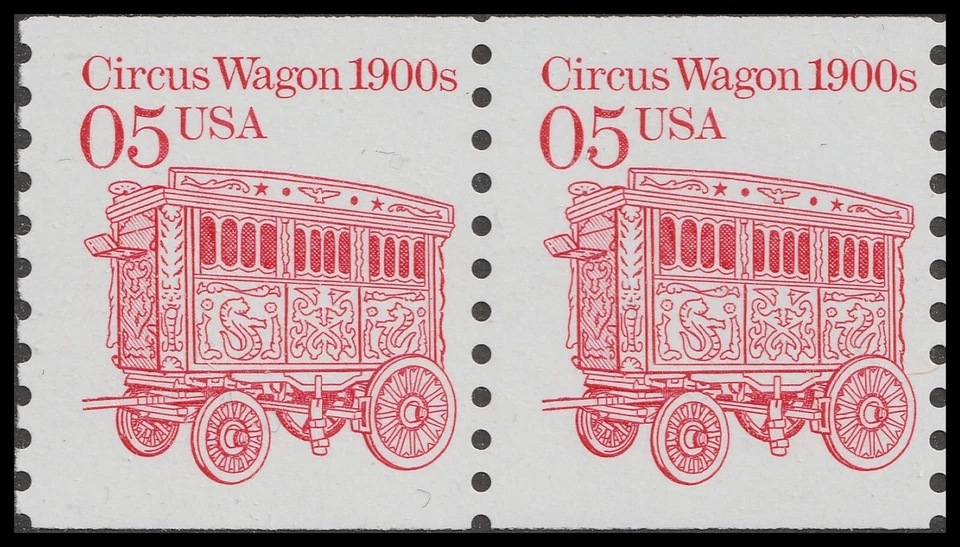 US 2452 Transportation Circus Wagon 1890s 5c coil pair MNH 1990 - Image 1 of 1