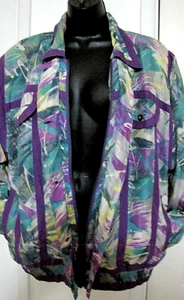 VTG 80s Silk Button/zip Jacket Great Cavalier Women Multicolor bomber oversize S - Picture 1 of 9