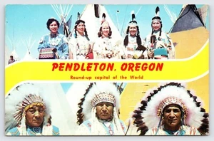 Postcard, Pendleton Oregon, Round-Up, Native American Headdress and Teepee P3 - Picture 1 of 2