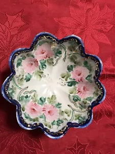 Vintage handbemalte Porzellanschale mit Fuß Floral Made in Japan Marke - Bild 1 von 6
