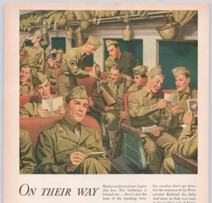 Pennsylvania Railroad Soldiers Troop Train Transport Segunda Guerra Mundial anuncio impreso 1944 - Imagen 1 de 6