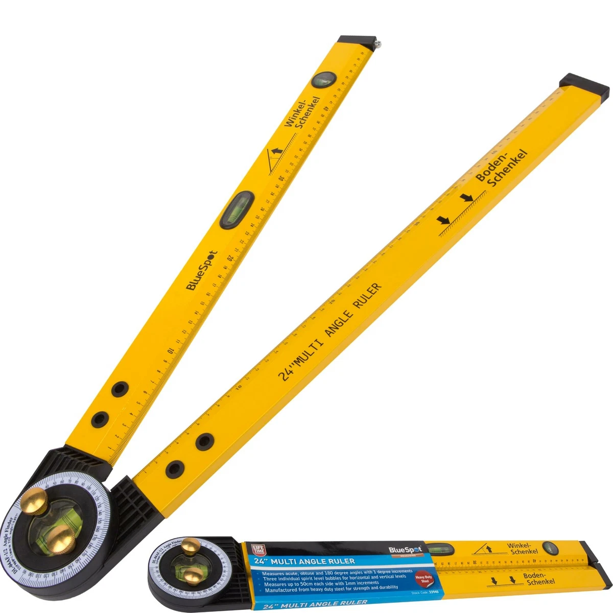 Multipurpose Angle Finder: Protractor, 2 Arm, Locking, 4 Scales