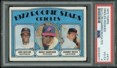 1972 Topps Orioles #474 Don Baylor Roric Harrison Johnny Oates RC en muy buena condición-ex PSA 4 Foto 1 de 2