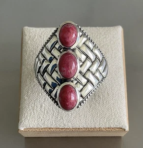 Natürlicher norwegischer Thulit 3 Steine Ring in 925 Sterling Silber Größe 10 - Bild 1 von 15