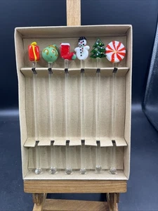 Mundgeblasene Glas Rührstäbchen Getränk Rührer 6 Vintage Weihnachtsmotive Neu Box - Bild 1 von 5