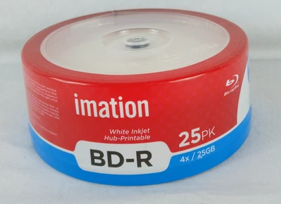NEW 25 PACK 4X 25GB IMATION BD-R BLUERAY RECORDABLE DISC WHITE INKJET HUB PRINT - Image 1 of 3