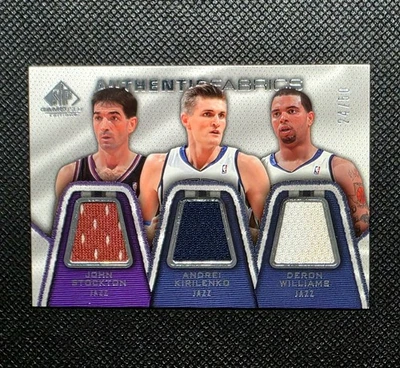2007-08 John Stockton Andrei Kirilenko Williams /50 SP Triple Game Worn Patches - Image 1 of 2