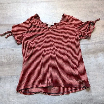 Top para mujer Michael Kors manga corta abertura negro/rayas de néctar talla M *defecto Foto 1 de 4