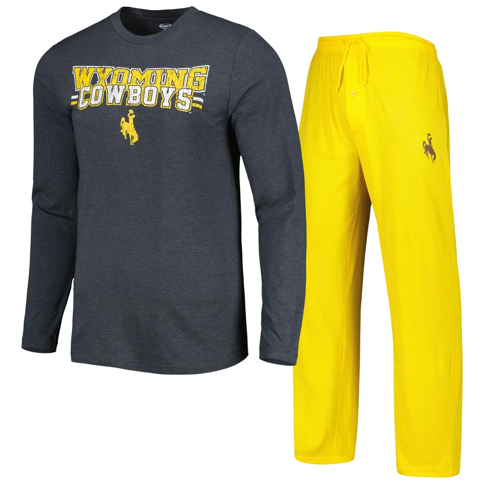 Men's Concepts Sport Gold/Charcoal Wyoming Cowboys Meter Long Sleeve Top & Pants - Image 1 of 4