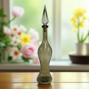 Vintage Empoli Italian Paneled Smokey Greenish Grey Genie Bottle With Stopper - Picture 1 of 10