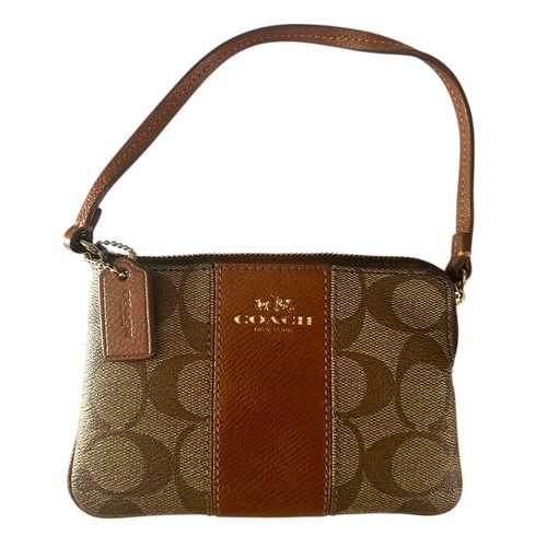 Portafoglio da polso Coach Signature in tela rivestita a righe marrone e marrone F64233