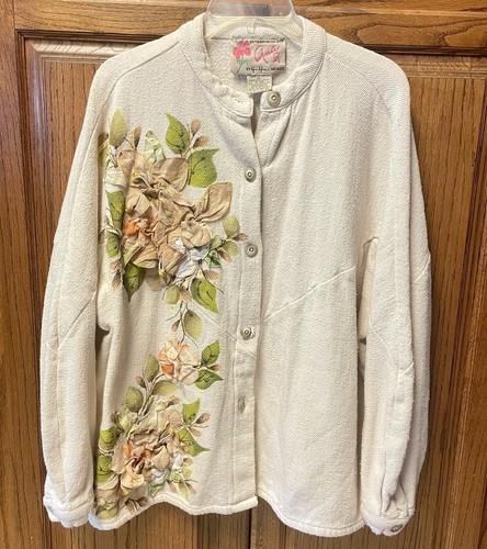 OFF WHITE Giacca Vintage Ana R Ana Rosa Lopez Mexico Off White Dipinta a Mano Firmata L XL