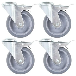 4 pcs 3.94 Inch Bolt Hole Swivel Casters with Double Brakes Heavy Duty Mobility - Picture 1 of 5
