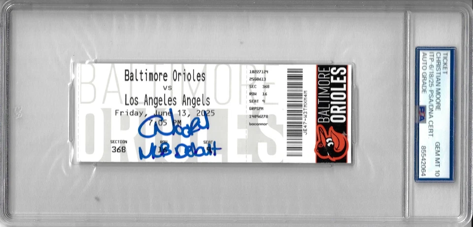 Christian Moore Autographed MLB Debut Ticket Inscribed MLB Debut PSA Slabbed - Image 1 of 4