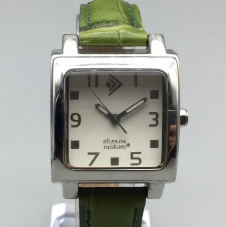 Reloj Mujer Silpada Designs 29mm Tono Plateado Cuadrado Correa Cuero Batería Nueva Foto 1 de 4