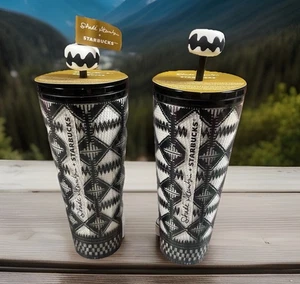 STARBUCKS Paralume Akanbi Berber Diamond tazza fredda plastica 24 oz con topper S/2 NUOVO - Foto 1 di 13
